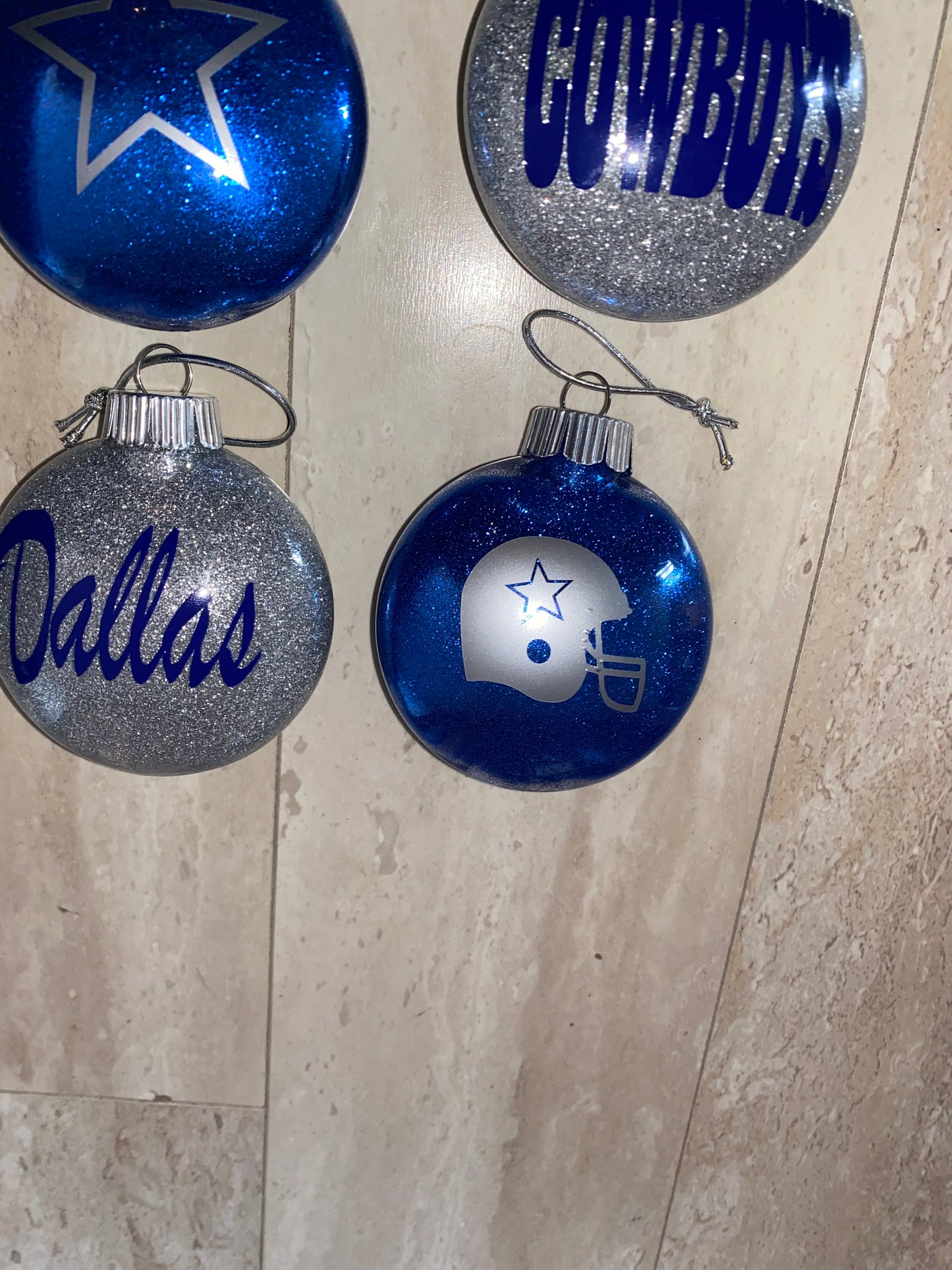 Dallas Cowboys glitter ornament set