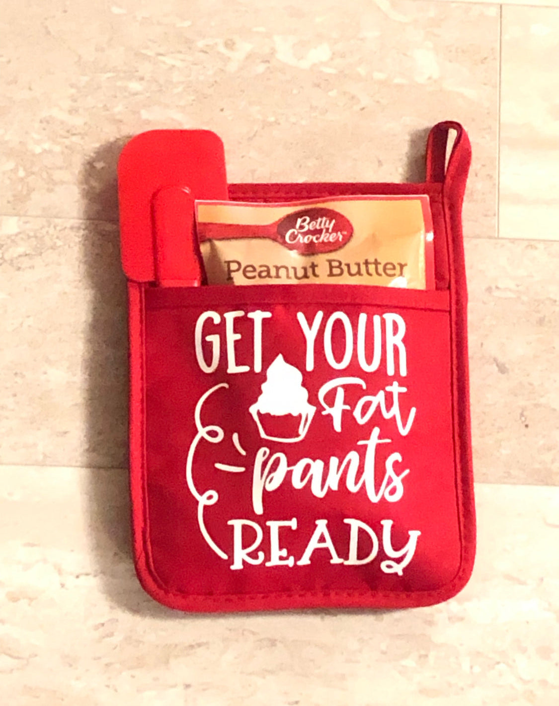 Christmas winter Holiday cooking pot holder, spatula and baking mix bundle