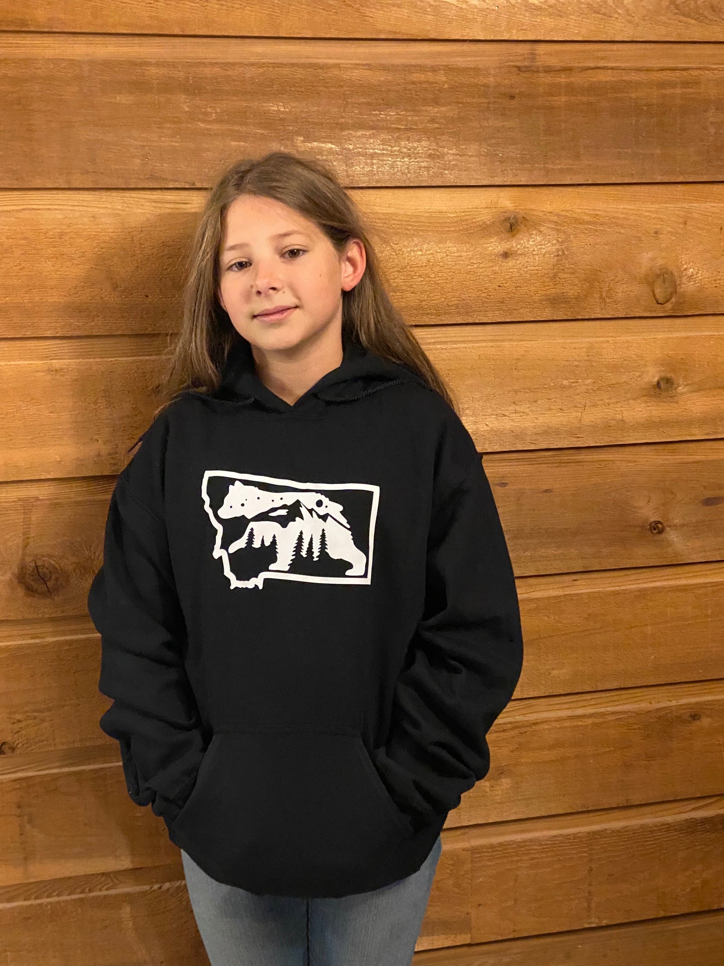 Montana state Bear mountain forest scene hoodie