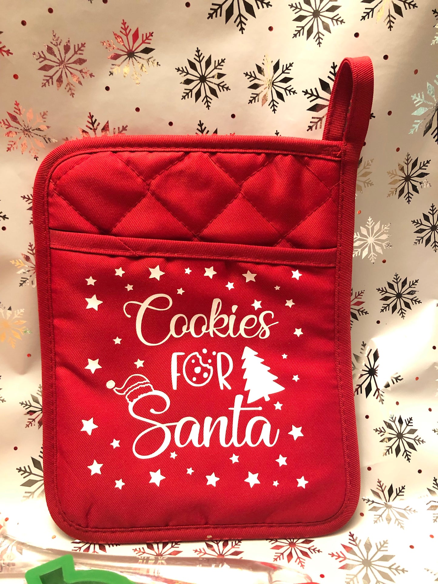 Christmas Cookies For Santa Bundle tray: decorative oven mitten, cutting board, silicone spatula and cookie cutters