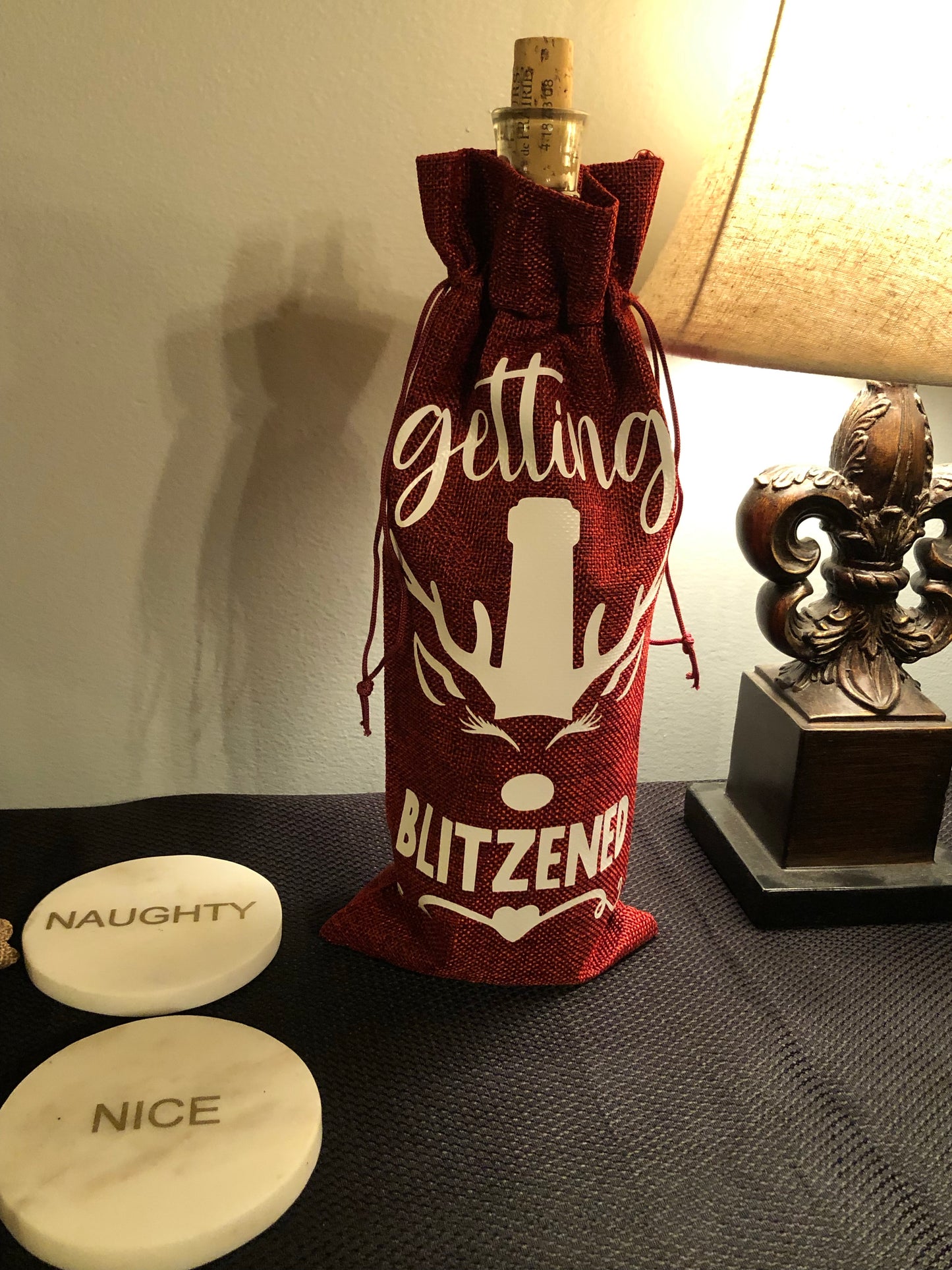 Getting Blitzened burlap wine Christmas gift bag