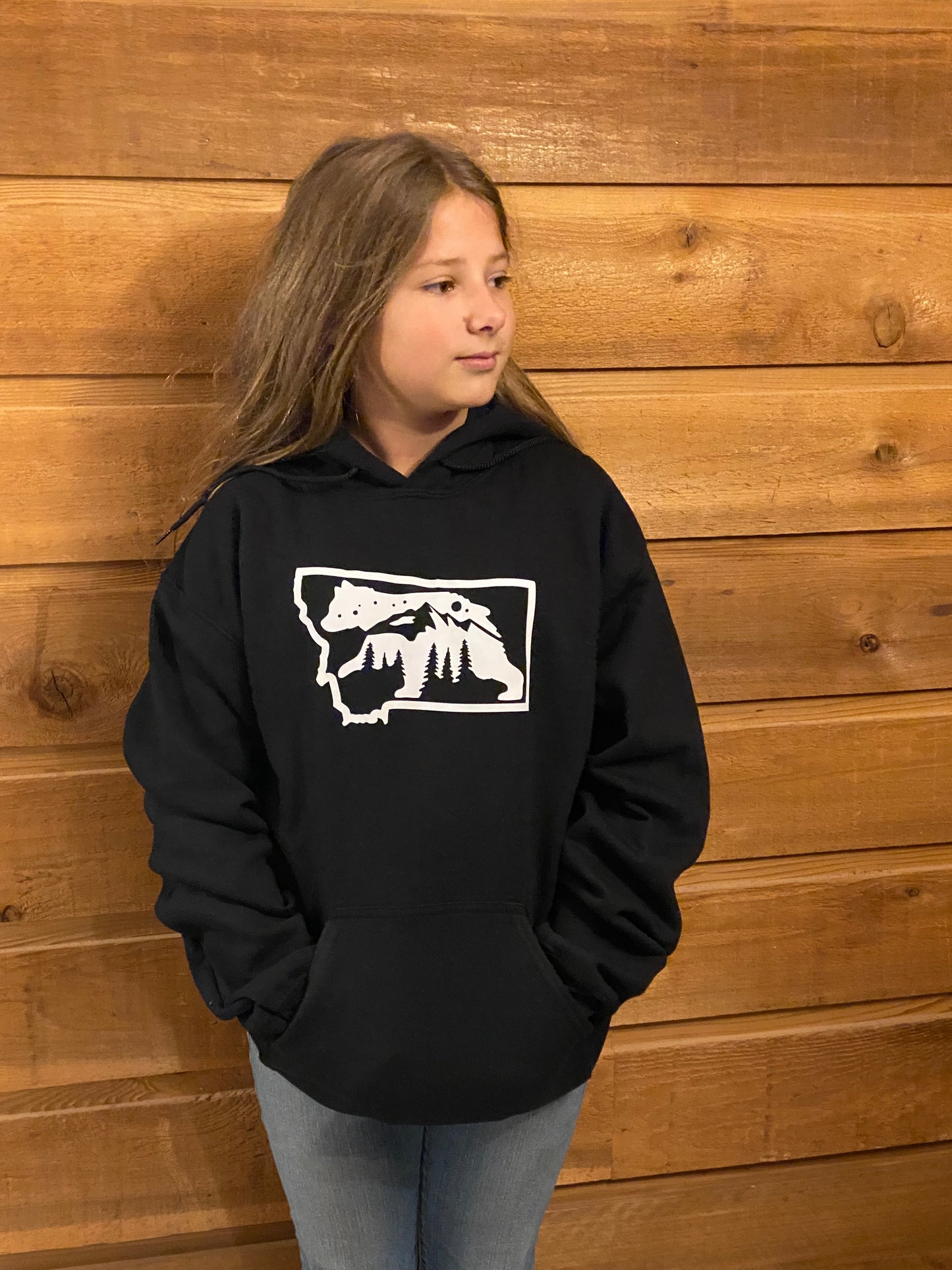 Montana state Bear mountain forest scene hoodie