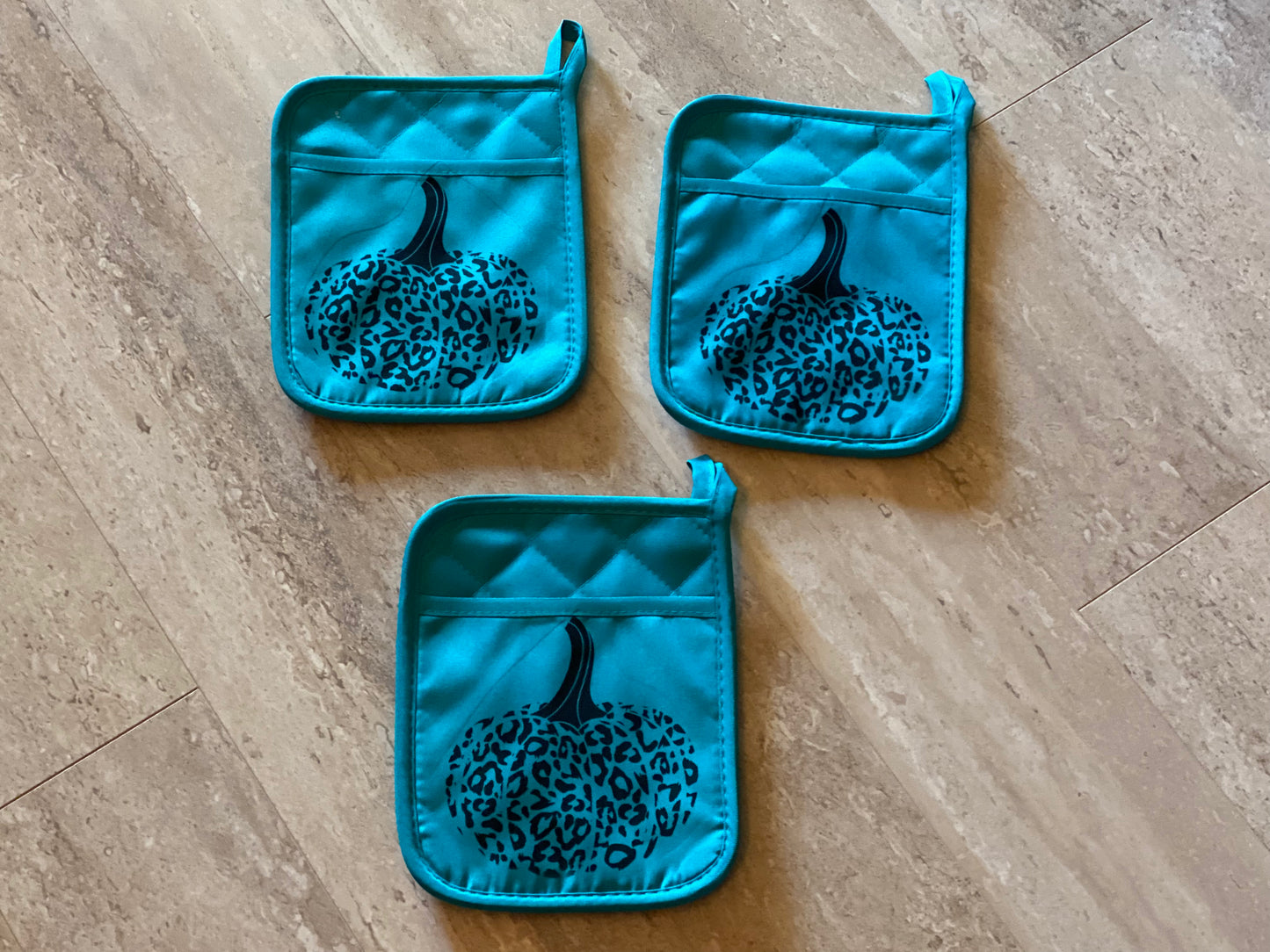 Teal pumpkin project Fall decor leopard pot holder