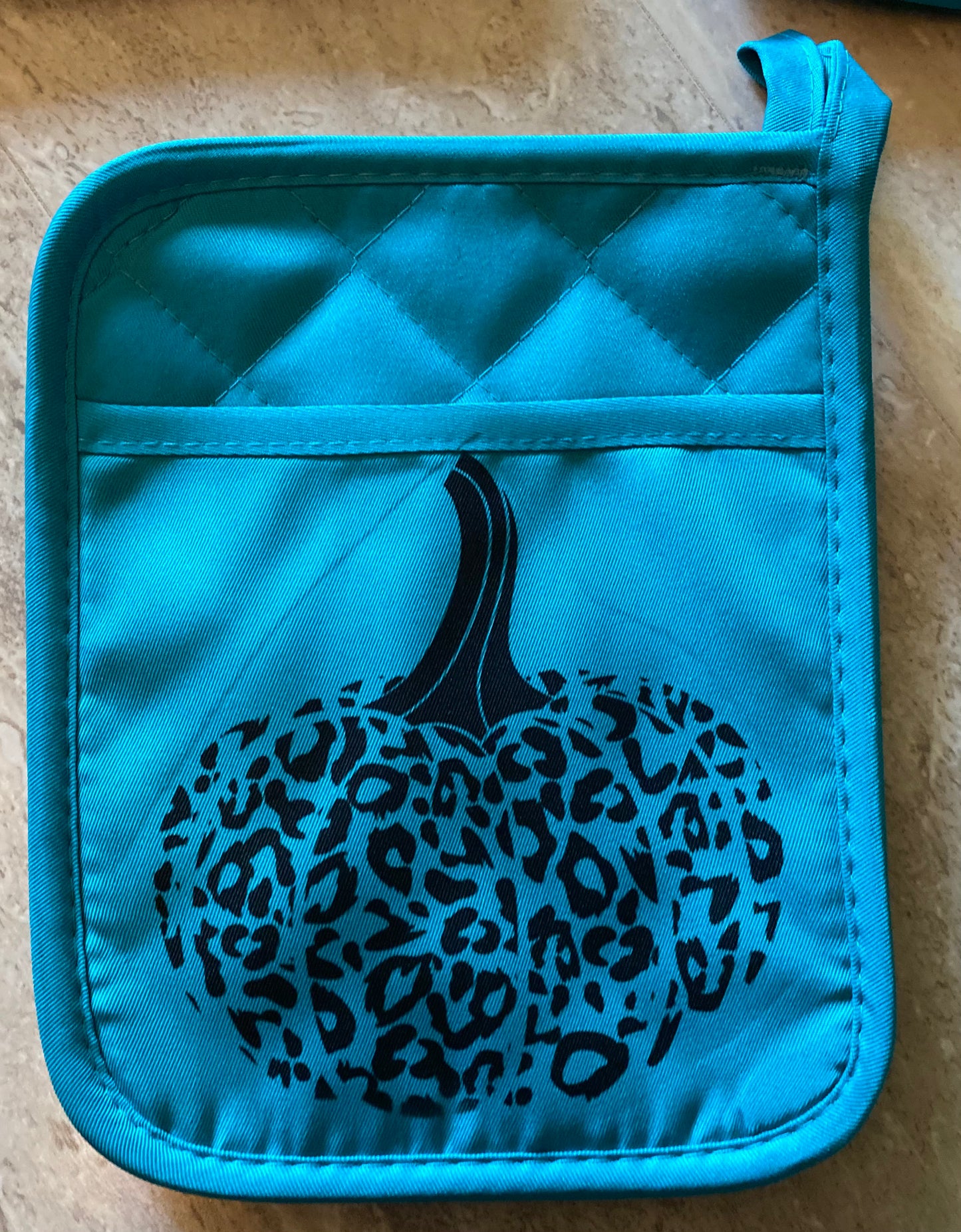 Teal pumpkin project Fall decor leopard pot holder