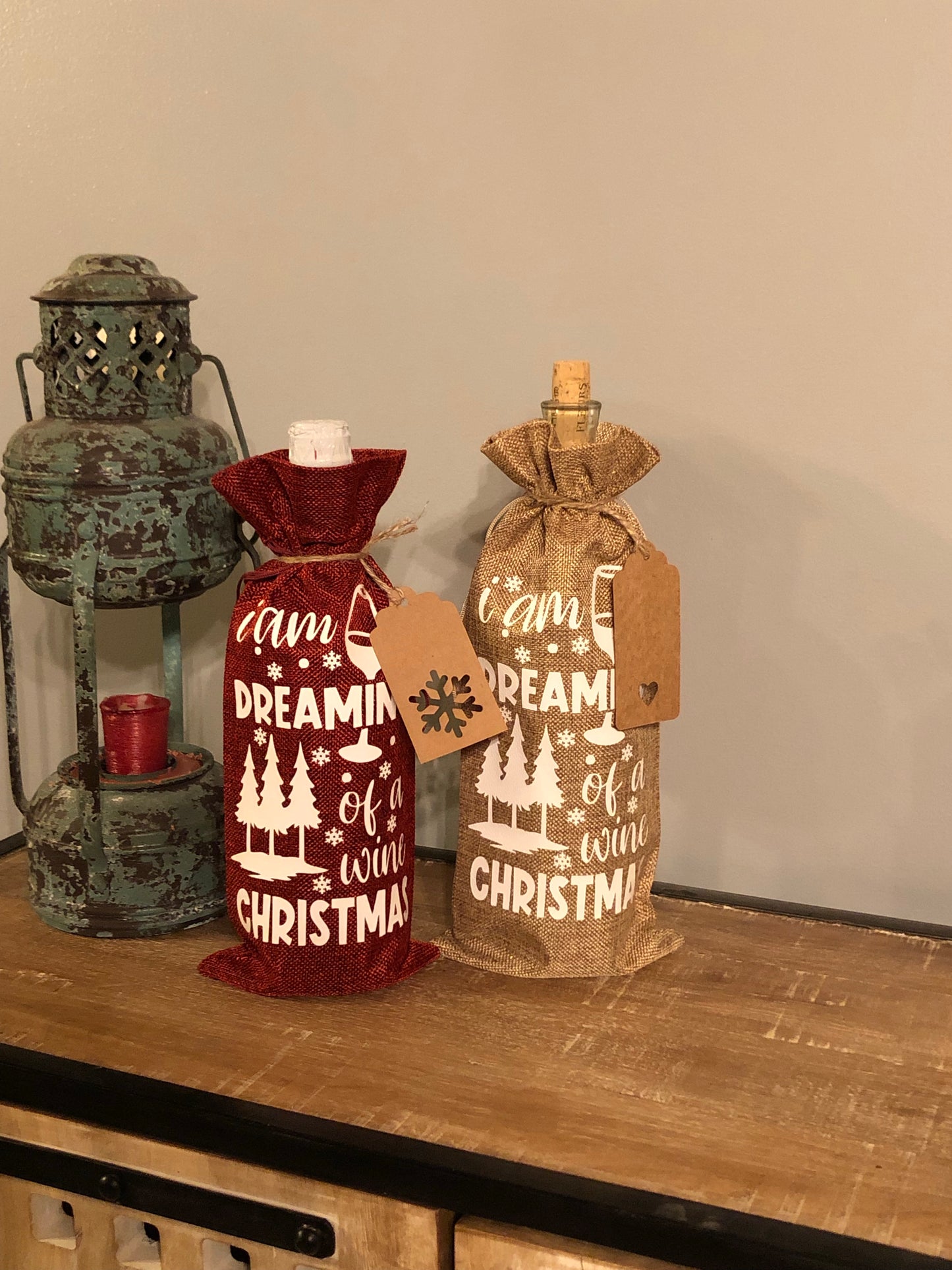 I am dreaming of a Wine Christmas decorative burlap bag