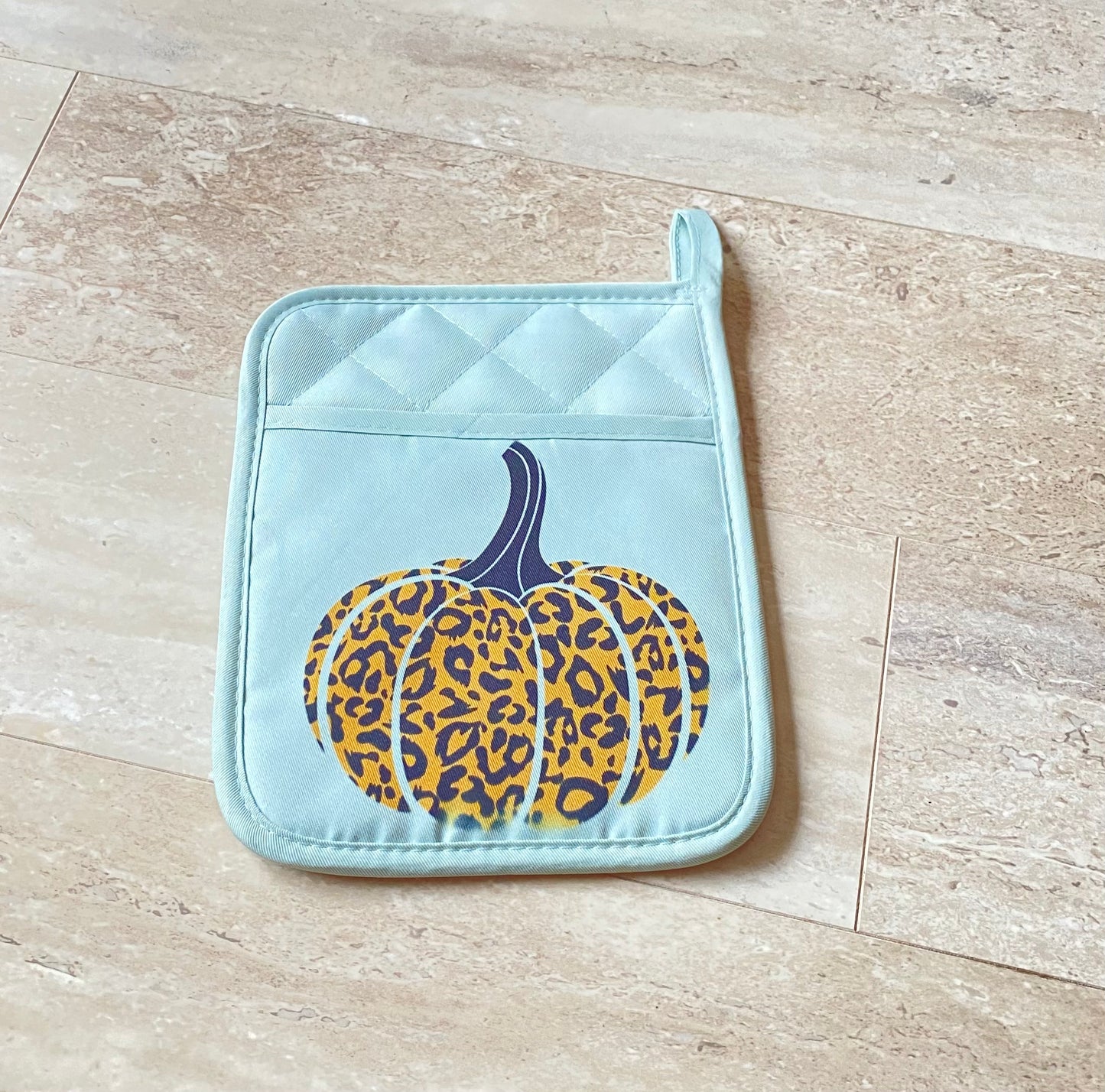 Orange leopard pot holder and towel set