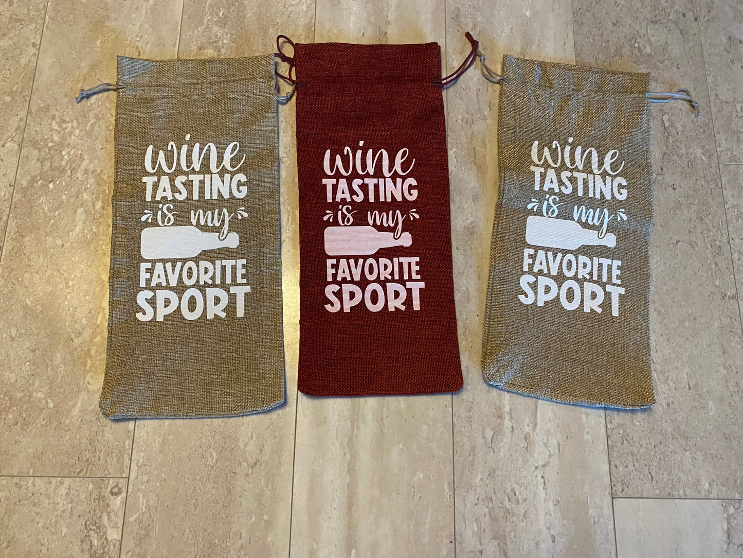 Burlap wine bag Wine Tasting is my favorite sport!