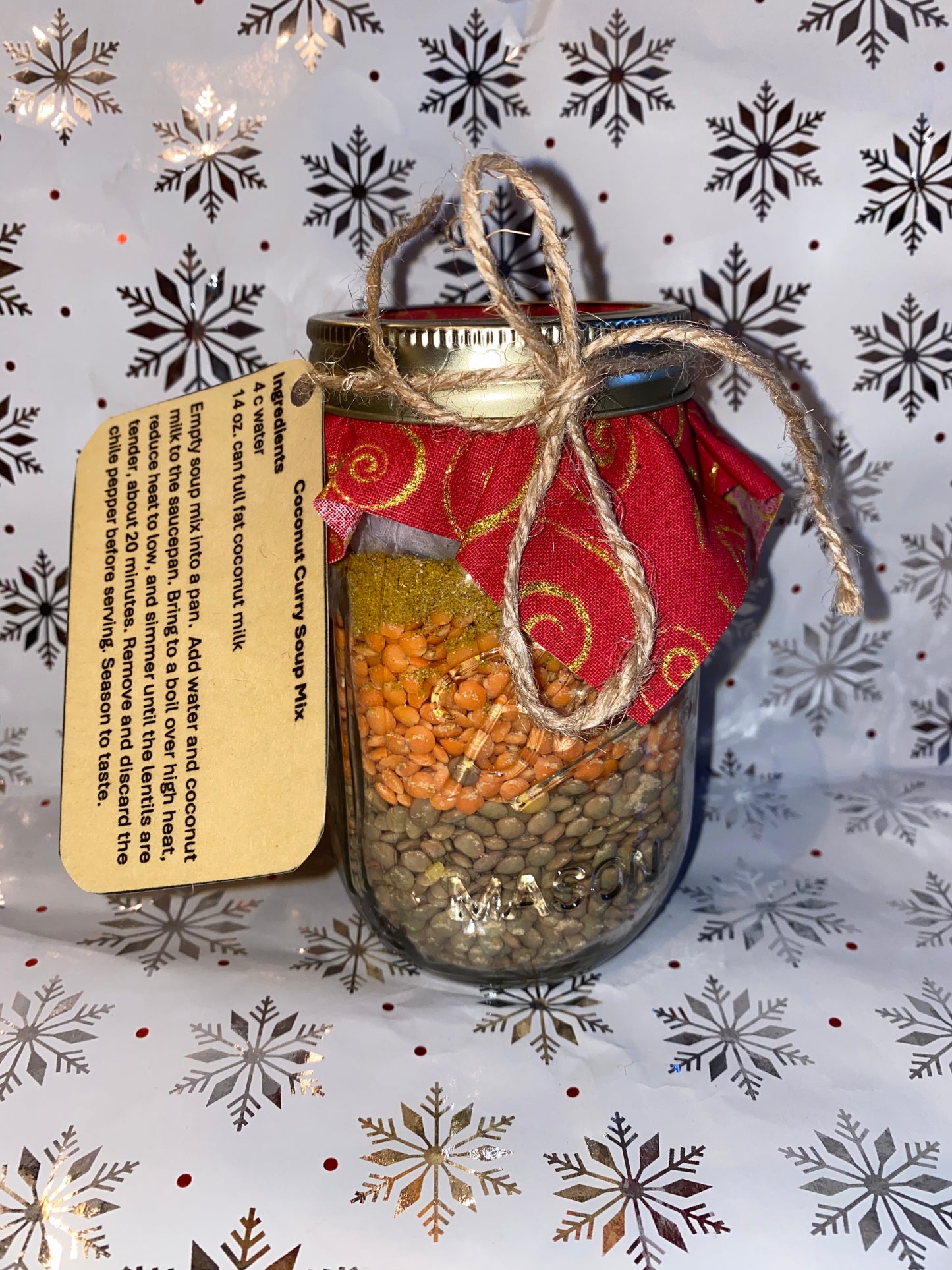 Coconut curry lentil soup mix in a glass jar