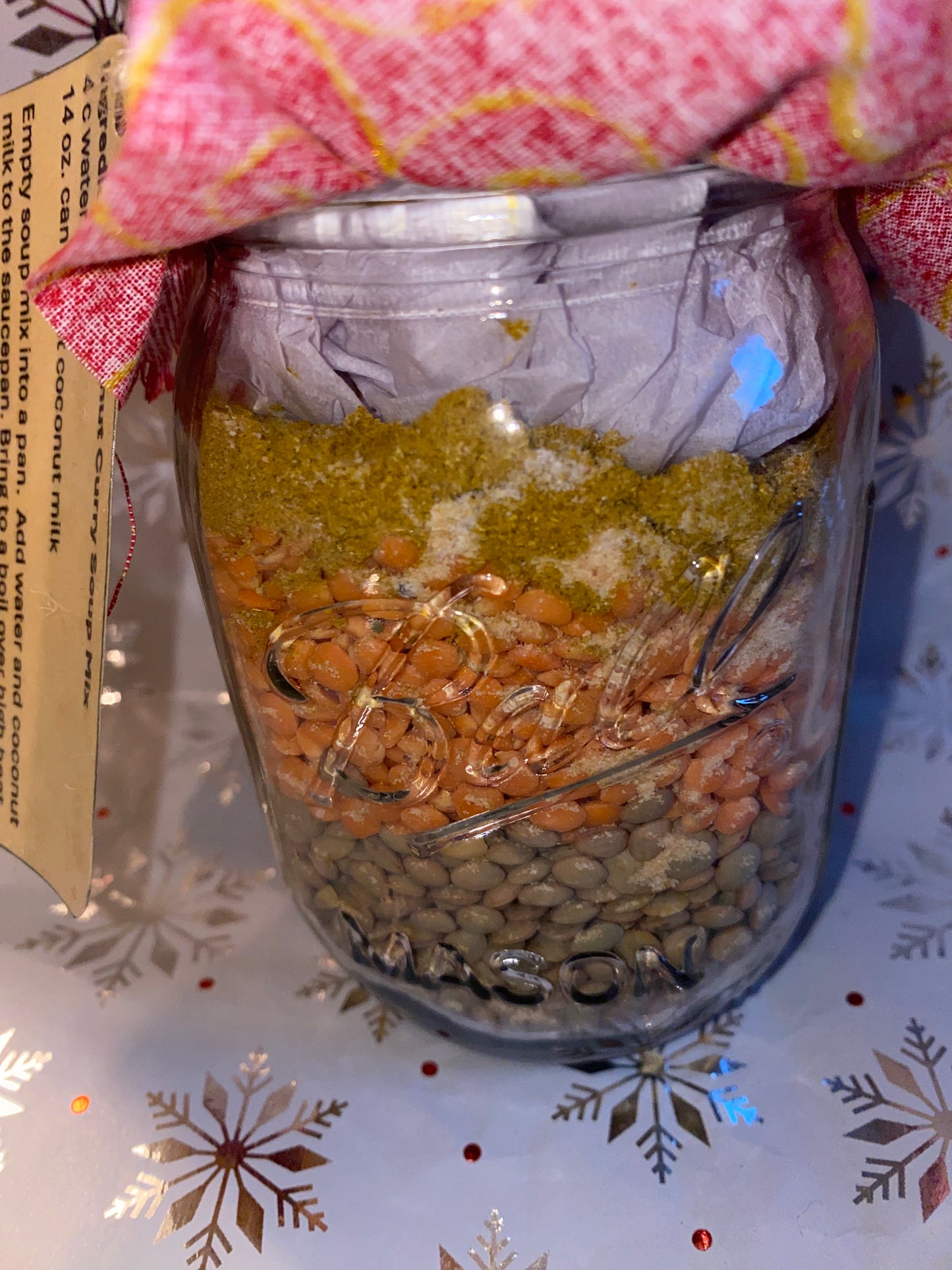 Coconut curry lentil soup mix in a glass jar