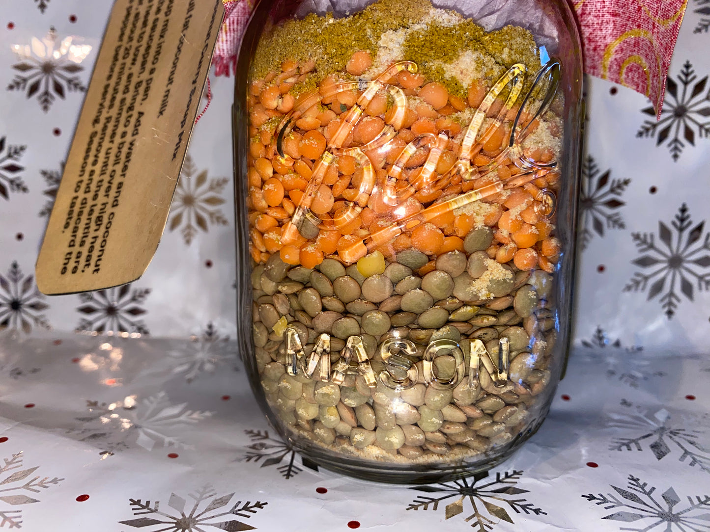 Coconut curry lentil soup mix in a glass jar