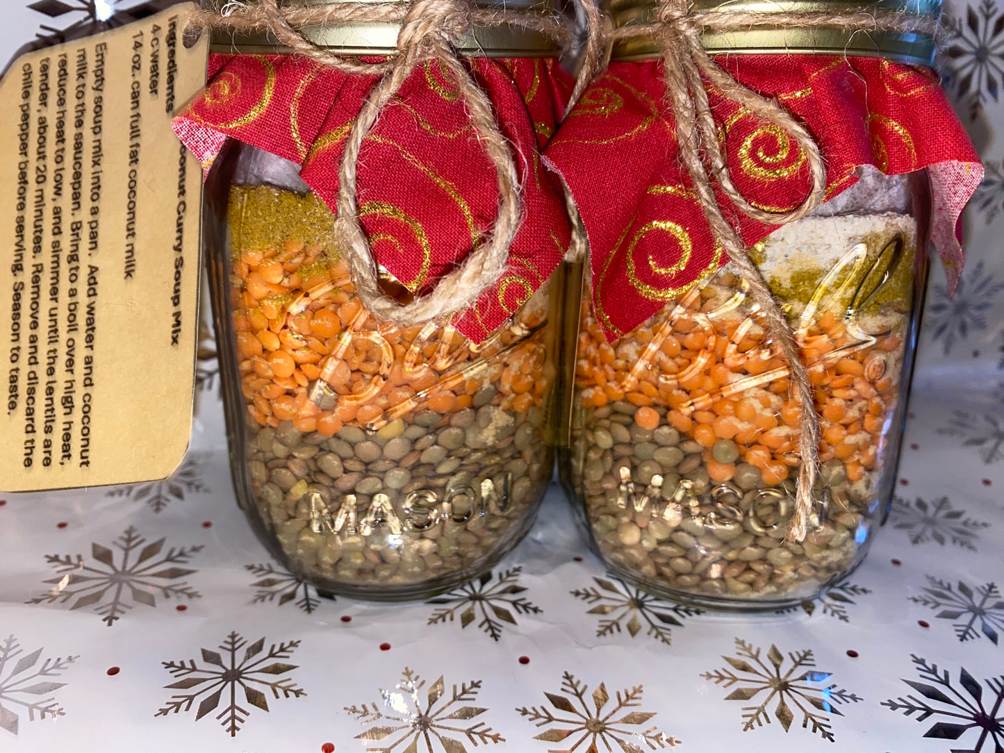 Coconut curry lentil soup mix in a glass jar