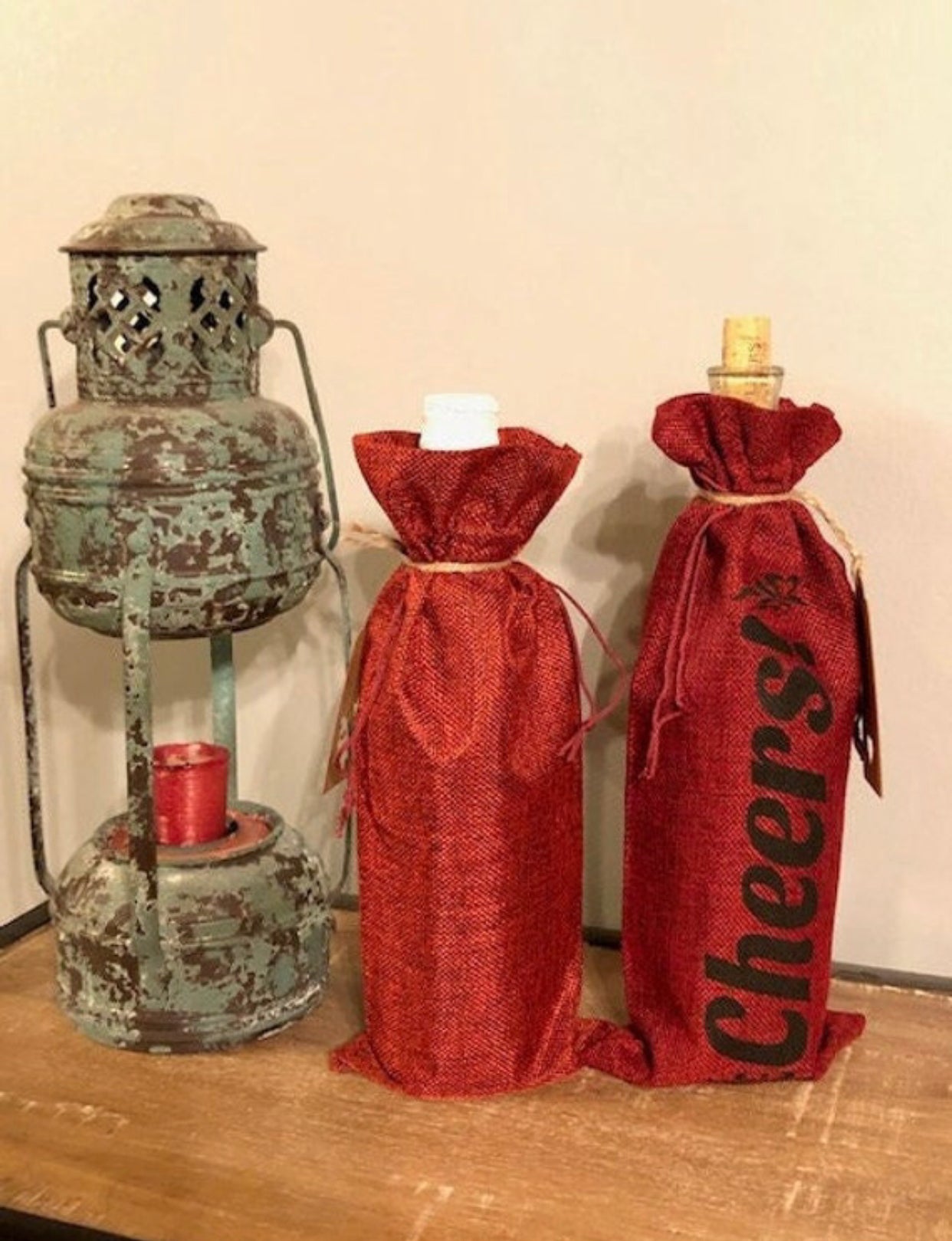 Merlot personalized Cheers burlap wine gift bag