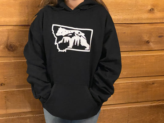 Montana state Bear mountain forest scene hoodie