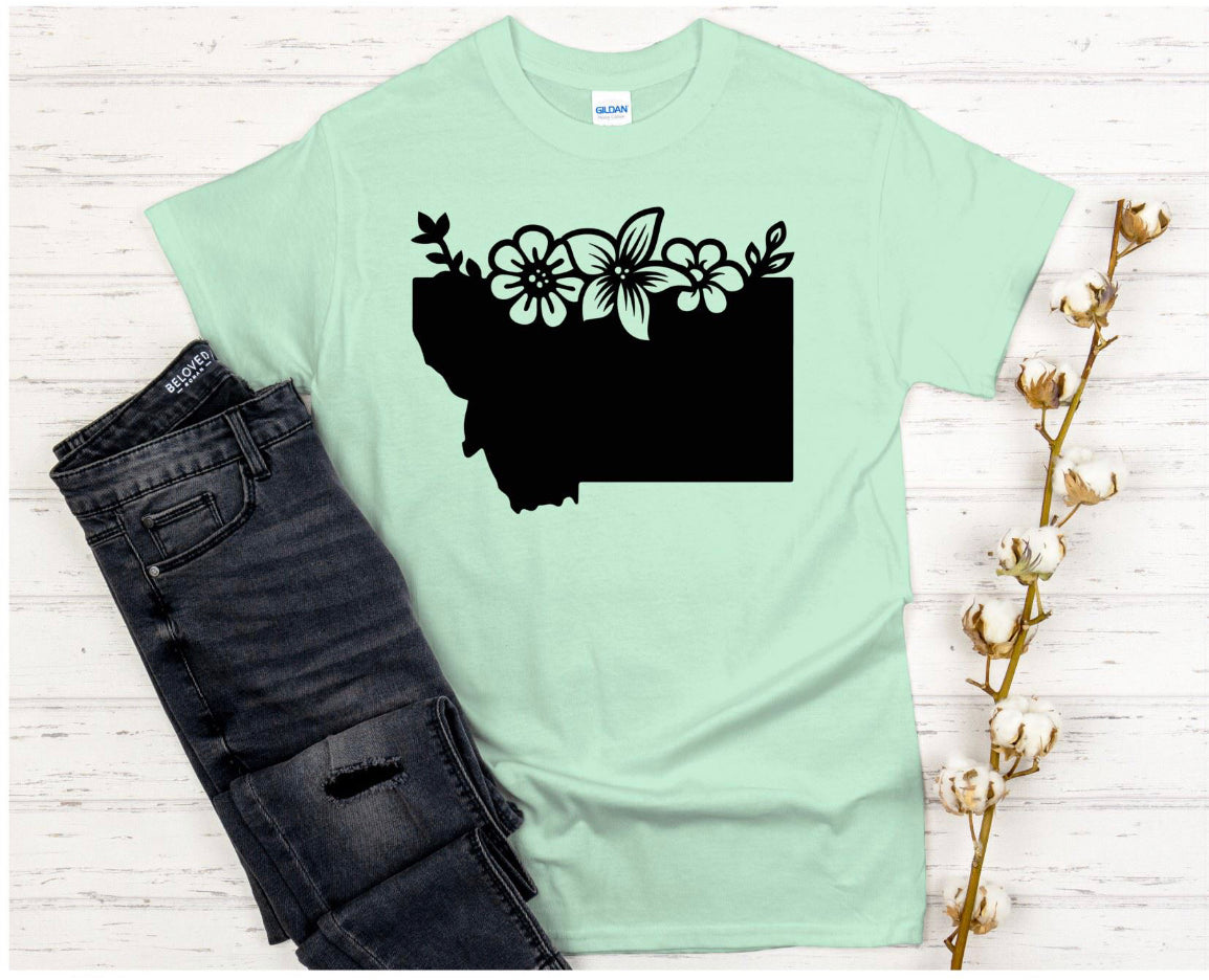 Montana state floral ladies shirt in Mint green