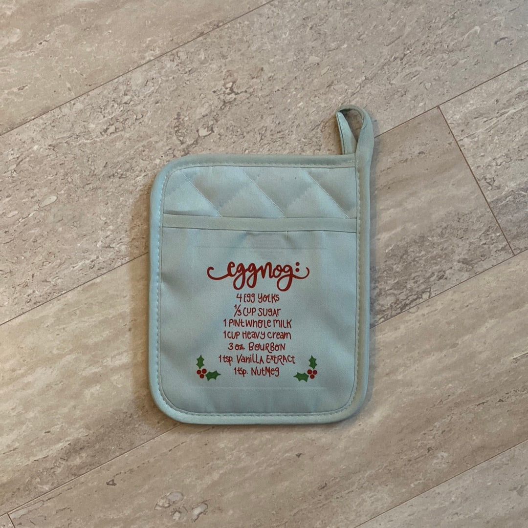 Eggnog recipe pot holder oven mitt kitchen decor