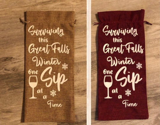 Surviving this Great Falls Winter one sip at a time Montana decorative wine bag
