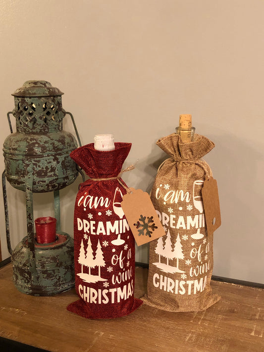 I am dreaming of a Wine Christmas decorative burlap bag
