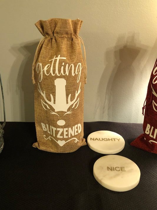 Getting Blitzened burlap wine Christmas gift bag